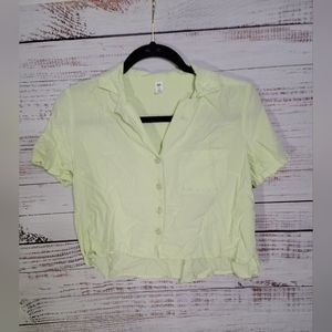 BP XS lime green button down crop top